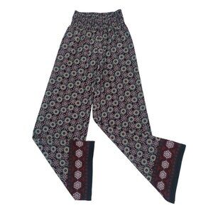Joe B Black & Red Smocked Waist Wide Leg Floral Boho Pants Small Polyester.